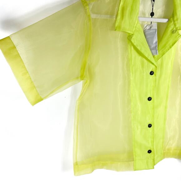 Rag & Bone Reed Shirt Neon Lime Green Button Front Short Sleeve Sheer Sz M - Picture 6 of 11